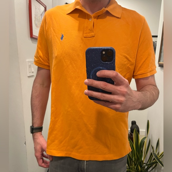 RALPH LAUREN POLO Pique Polo Classic Fit US M Tangerine Orange - Picture 2 of 9